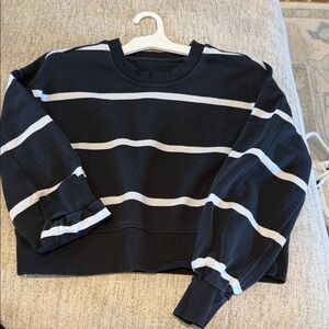 lululemon athletica Black and White Striped Long Sleeve Cropped Tee